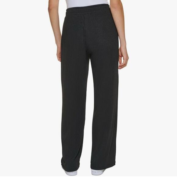 Calvin Klein Black Linen Wide Leg Drawstring Pants - Picture 2 of 8